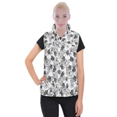 Black And White Floral Pattern Background Women s Button Up Vest