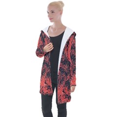 Orange Etched Background Longline Hooded Cardigan