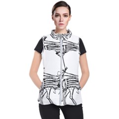 Line Art Drawing Ancient Chariot Women s Puffer Vest