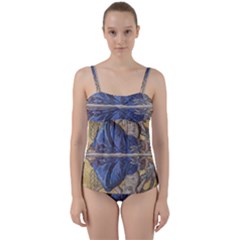 Mosaic Painting Glass Decoration Twist Front Tankini Set