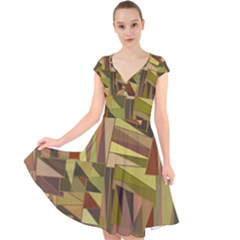 Earth Tones Geometric Shapes Unique Cap Sleeve Front Wrap Midi Dress by Mariart