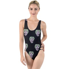 Creepy Zombies Motif Pattern Illustration High Leg Strappy Swimsuit by dflcprintsclothing