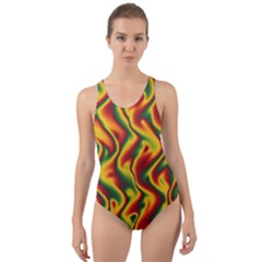 Reggae Smoky Waves Reggae Red Final Cut-out Back One Piece Swimsuit by Seashineswimwear