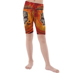 Awesome Skull With Celtic Knot With Fire On The Background Kids  Mid Length Swim Shorts by FantasyWorld7