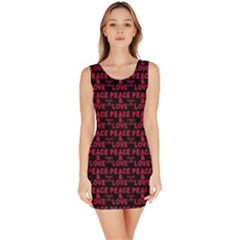 Peace And Love Typographic Print Pattern Bodycon Dress by dflcprintsclothing