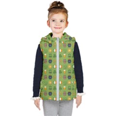 St Patricks Day Pattern Kids  Hooded Puffer Vest by Valentinaart