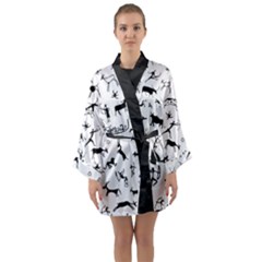 Petroglyph Runic Cavemen Nordic Black Paleo Drawings Pattern Long Sleeve Kimono Robe by snek