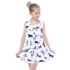 Petroglyph Runic Cavemen Nordic Black Paleo Drawings Pattern Kids  Summer Dress by snek