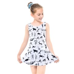 Petroglyph Runic Cavemen Nordic Black Paleo Drawings Pattern Kids  Skater Dress Swimsuit by snek