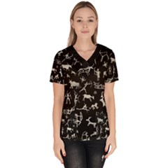 Petroglyph Nordic Beige And Black Background Petroglyph Nordic Beige And Black Background Women s V-neck Scrub Top by snek