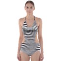 Retro Psychedelic Waves pattern 80s Black and White Cut-Out One Piece Swimsuit View1