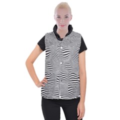 Retro Psychedelic Waves Pattern 80s Black And White Women s Button Up Vest by genx
