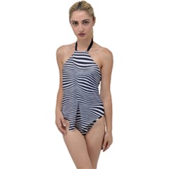 Retro Psychedelic Waves Pattern 80s Black And White Go With The Flow One Piece Swimsuit by genx