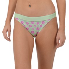 Roses Flowers Pink And Pastel Lime Green Pattern With Retro Dots Band Bikini Bottom by genx