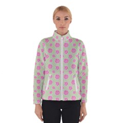 Roses Flowers Pink And Pastel Lime Green Pattern With Retro Dots Winter Jacket by genx