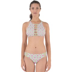 Roses Flowers Pink And Pastel Lime Green Pattern With Retro Dots Perfectly Cut Out Bikini Set by genx