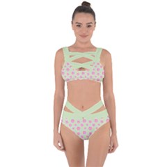 Roses Flowers Pink And Pastel Lime Green Pattern With Retro Dots Bandaged Up Bikini Set  by genx