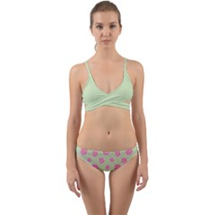 Roses Flowers Pink And Pastel Lime Green Pattern With Retro Dots Wrap Around Bikini Set by genx