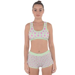 Roses Flowers Pink And Pastel Lime Green Pattern With Retro Dots Racerback Boyleg Bikini Set by genx