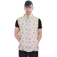 Roses Flowers Pink And Pastel Lime Green Pattern With Retro Dots Men s Puffer Vest by genx