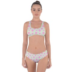 Roses Flowers Pink And Pastel Lime Green Pattern With Retro Dots Criss Cross Bikini Set by genx