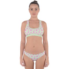 Roses Flowers Pink And Pastel Lime Green Pattern With Retro Dots Cross Back Hipster Bikini Set by genx