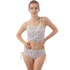 Roses Flowers Pink And Pastel Lime Green Pattern With Retro Dots Mini Tank Bikini Set by genx