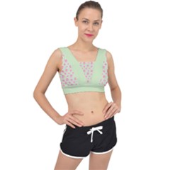 Roses Flowers Pink And Pastel Lime Green Pattern With Retro Dots V-back Sports Bra by genx