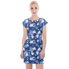 White Flowers Summer Plant Cap Sleeve Bodycon Dress by Pakrebo