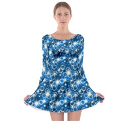 Star Hexagon Blue Deep Blue Light Long Sleeve Skater Dress by Pakrebo