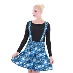 Star Hexagon Blue Deep Blue Light Suspender Skater Skirt by Pakrebo