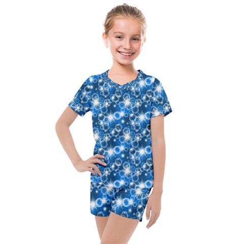 Star Hexagon Blue Deep Blue Light Kids  Mesh Tee And Shorts Set by Pakrebo