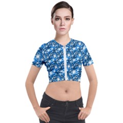 Star Hexagon Blue Deep Blue Light Short Sleeve Cropped Jacket by Pakrebo