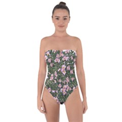 Pink Flowers Leaves Spring Garden Tie Back One Piece Swimsuit