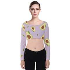 Avocado Green With Pastel Violet Background2 Avocado Pastel Light Violet Velvet Long Sleeve Crop Top by genx