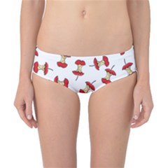 Red Apple Core Funny Retro Pattern Half On White Background Classic Bikini Bottoms by genx