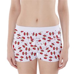 Red Apple Core Funny Retro Pattern Half On White Background Boyleg Bikini Wrap Bottoms by genx