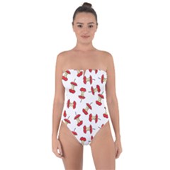 Red Apple Core Funny Retro Pattern Half On White Background Tie Back One Piece Swimsuit by genx