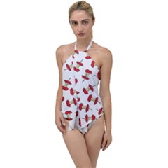 Red Apple Core Funny Retro Pattern Half On White Background Go With The Flow One Piece Swimsuit by genx