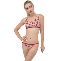 Red Apple Core Funny Retro Pattern Half Eaten On Pastel Orange Background The Little Details Bikini Set by genx