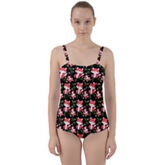 Fox And Trees Pattern Twist Front Tankini Set