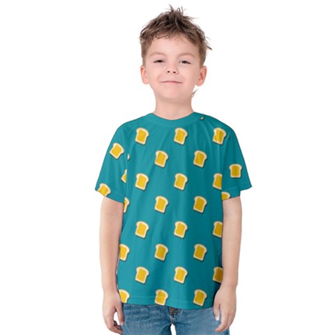 Toast With Cheese Funny Retro Pattern Turquoise Green Background Kids  Cotton Tee by genx