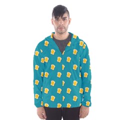 Toast With Cheese Funny Retro Pattern Turquoise Green Background Men s Hooded Windbreaker by genx