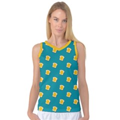 Toast With Cheese Funny Retro Pattern Turquoise Green Background Women s Basketball Tank Top by genx