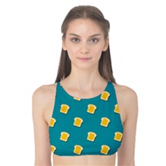 Toast With Cheese Funny Retro Pattern Turquoise Green Background Tank Bikini Top by genx