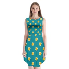 Toast With Cheese Funny Retro Pattern Turquoise Green Background Sleeveless Chiffon Dress   by genx