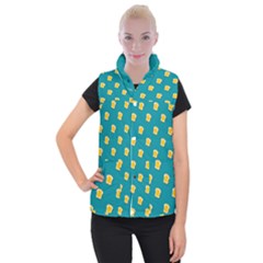 Toast With Cheese Funny Retro Pattern Turquoise Green Background Women s Button Up Vest by genx