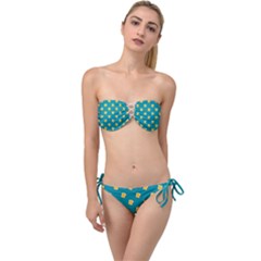 Toast With Cheese Funny Retro Pattern Turquoise Green Background Twist Bandeau Bikini Set by genx