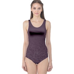 Organic Olive Leaves Pattern Hand Drawn Purple Red Wine One Piece Swimsuit by genx