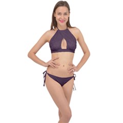 Organic Olive Leaves Pattern Hand Drawn Purple Red Wine Cross Front Halter Bikini Set by genx